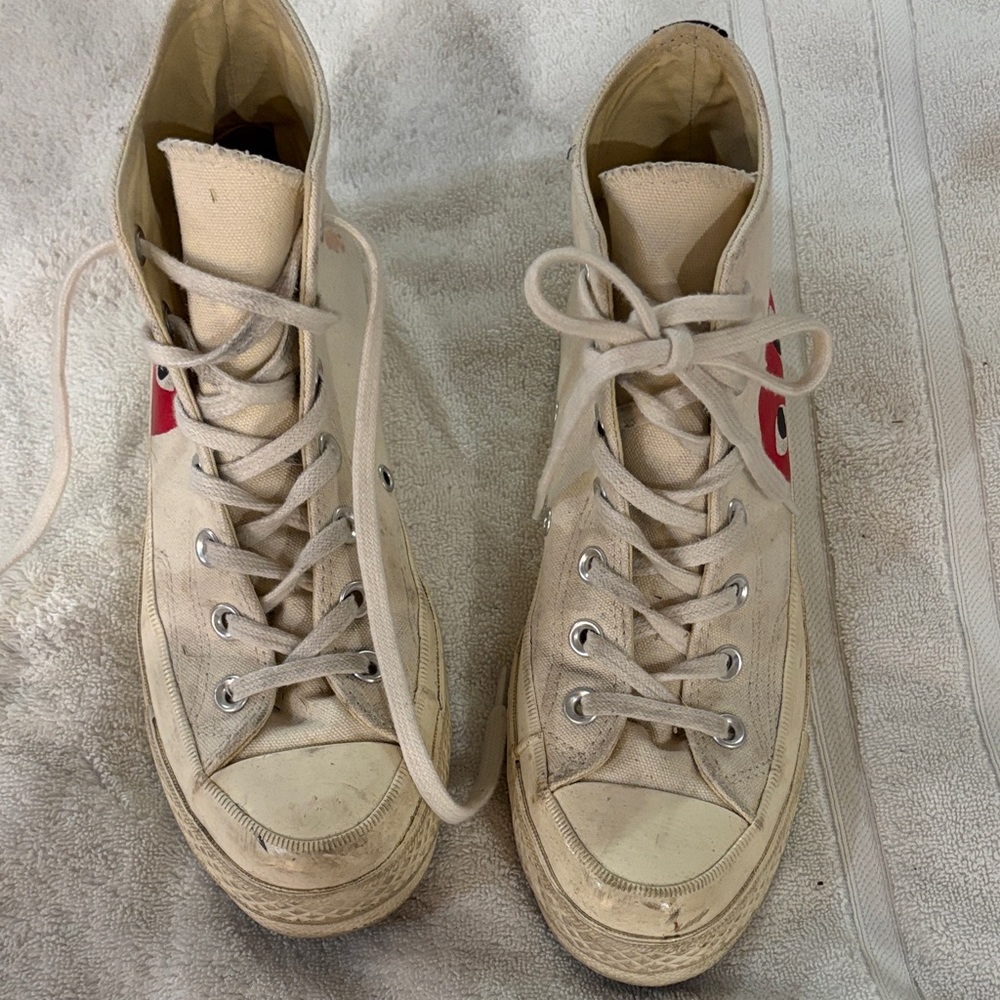 Converse Comme des Garcons Play High-Top Sneakers - Beige and Red